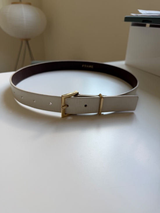 Frame - Blanc White Leather Belt with Square Gold Buckle - Size Small main image 5